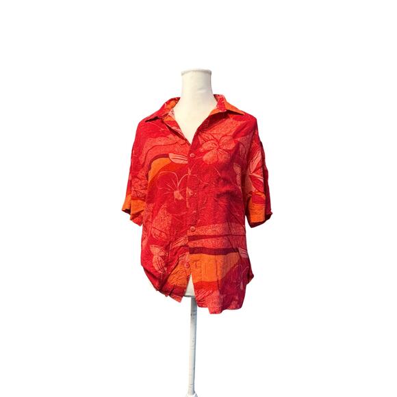 Jams World spice flower Hawaiian button up Shirt Rayon men red orange sz m - Picture 1 of 12